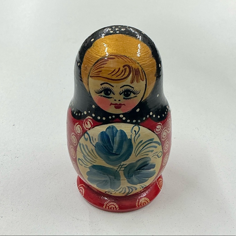 Hand-Painted Russian Nesting Doll - Black, Red, and Blue